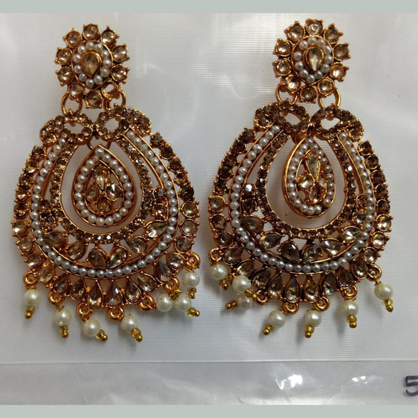 Khushboo Jewellers Gold Plated Crystal Stone And Pearl Dangler Earrings