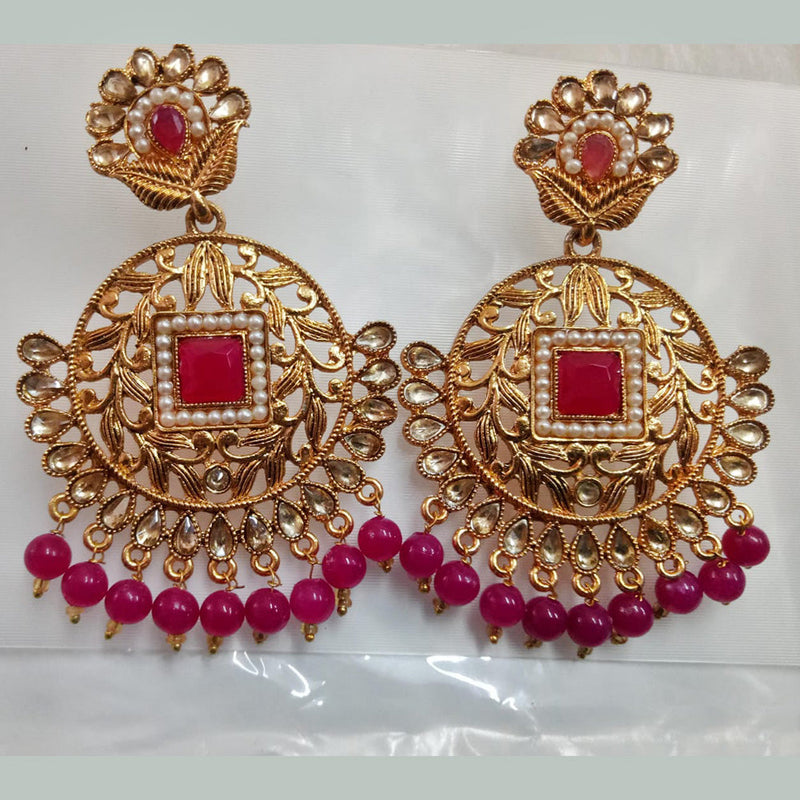 Khushboo Jewellers Gold Plated Crystal Stone And Beads  Dangler Earrings