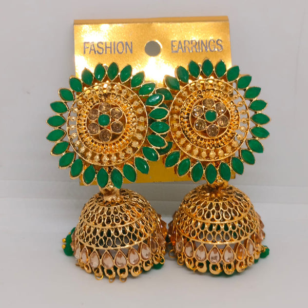 Khushboo Jewellers Gold Plated Crystal Stone And Beads Jhumkis Earrings