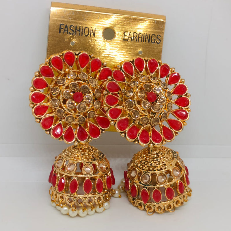 Khushboo Jewellers Gold Plated Crystal Stone And Pearls Jhumkis Earrings