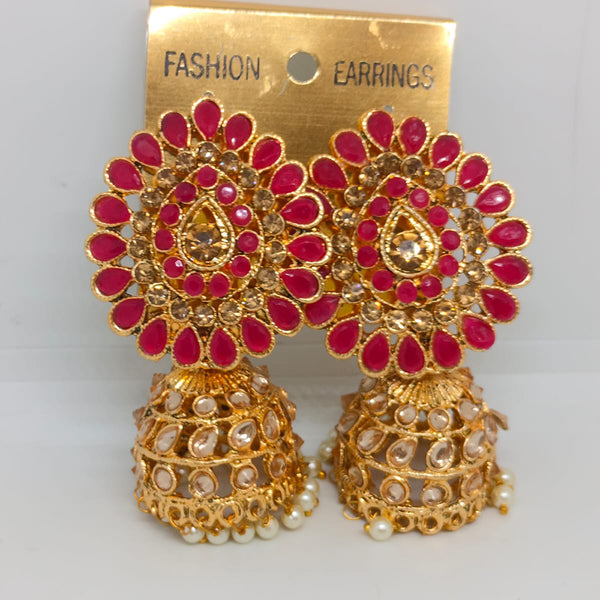 Khushboo Jewellers Gold Plated Pota Stone And Pearls Jhumkis Earrings