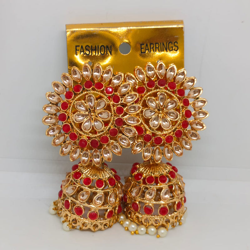 Khushboo Jewellers Gold Plated Kundan Stone And Pearls Jhumkis  Earrings