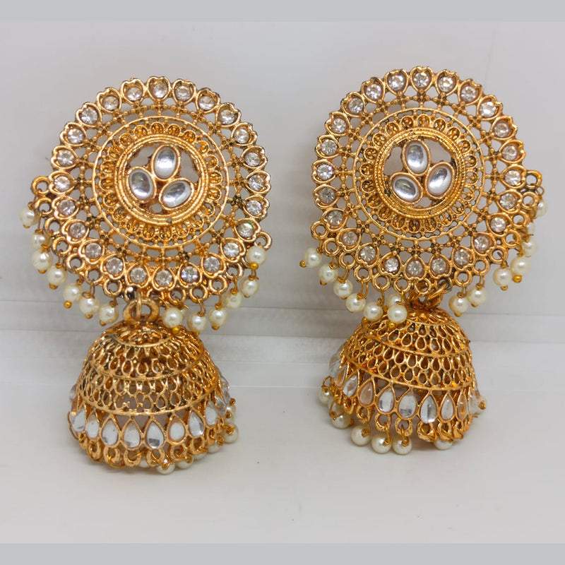 Khushboo Jewellers Gold Plated Kundan Stone And Pearls Jhumkis Earrings