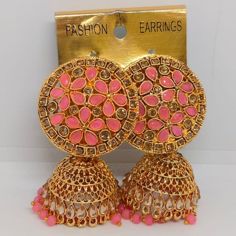 Khushboo Jewellers Gold Plated Pota Stone And Pearls Jhumkis Earrings