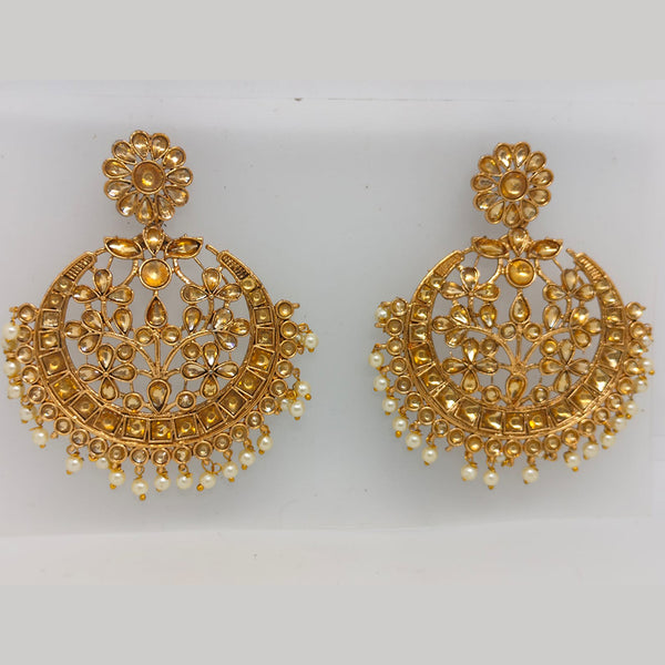 Khushboo Jewellers Gold Plated Kundan Stone And Pearls Dangler Earrings