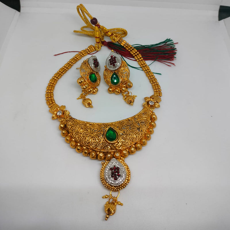 Khushboo Jewellers Gold Plated Pota Stone Necklace Set