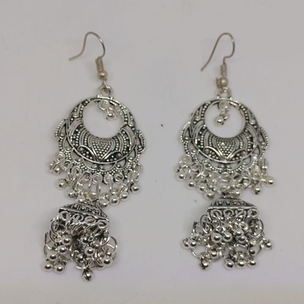 Khushboo Jewellery Antique Silver Oxidised Jhumki Earrings for Daily & Festive Wear