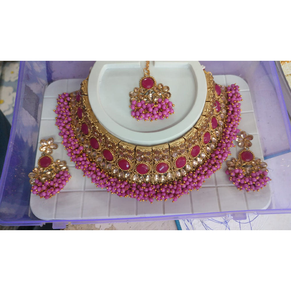 Khushboo Jewellery Crystal Stone And Pearl Designer Choker Necklace Set