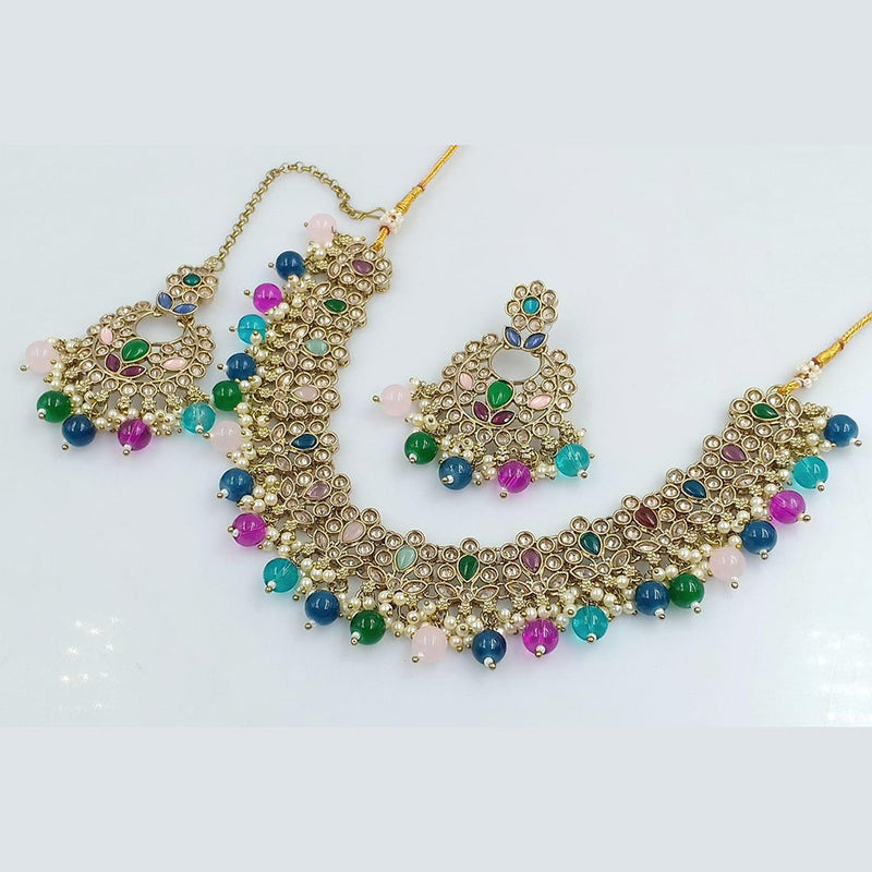 Rani Sati Jewels Gold Plated Crystal And Kundan Stone Necklace Set