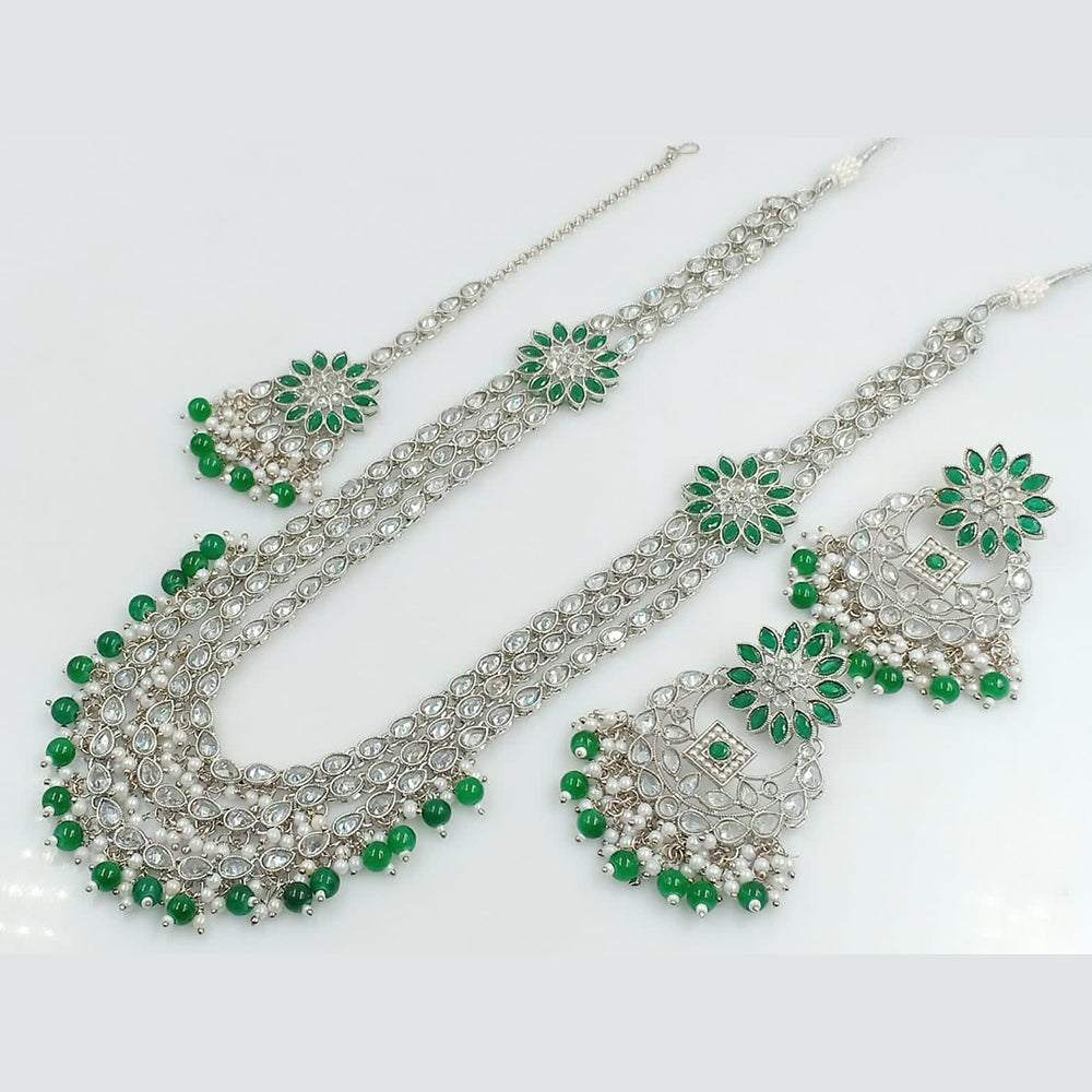 Rani Sati Jewels Silver Plated Reverse AD Long Necklace Set