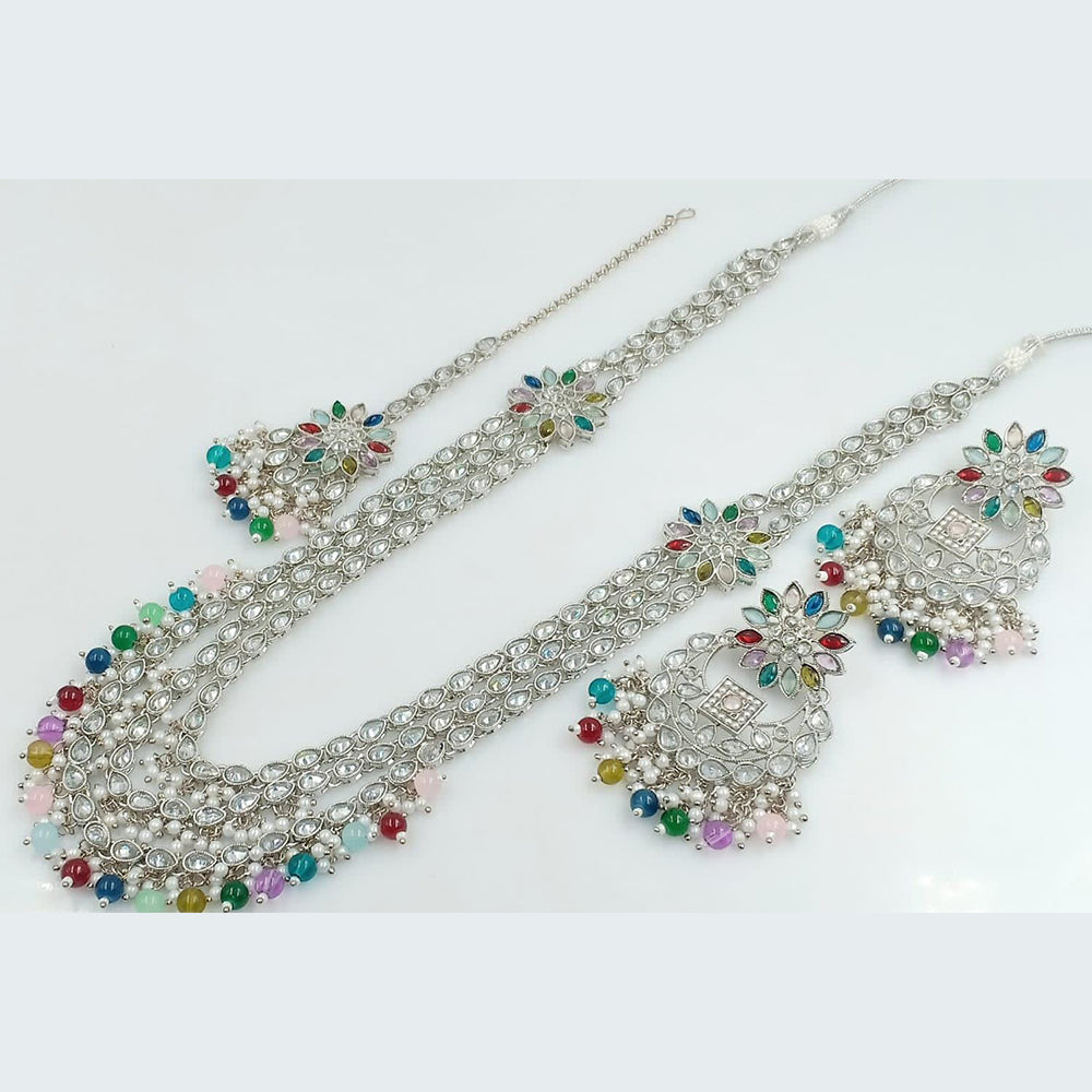 Rani Sati Jewels Silver Plated Reverse AD Long Necklace Set