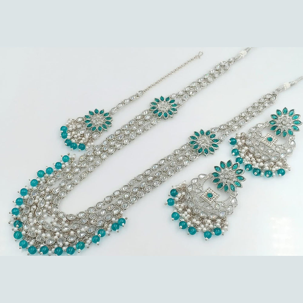Rani Sati Jewels Silver Plated Reverse AD Long Necklace Set