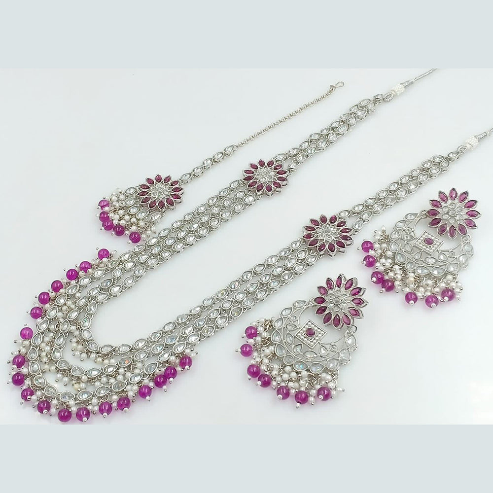 Rani Sati Jewels Silver Plated Reverse AD Long Necklace Set