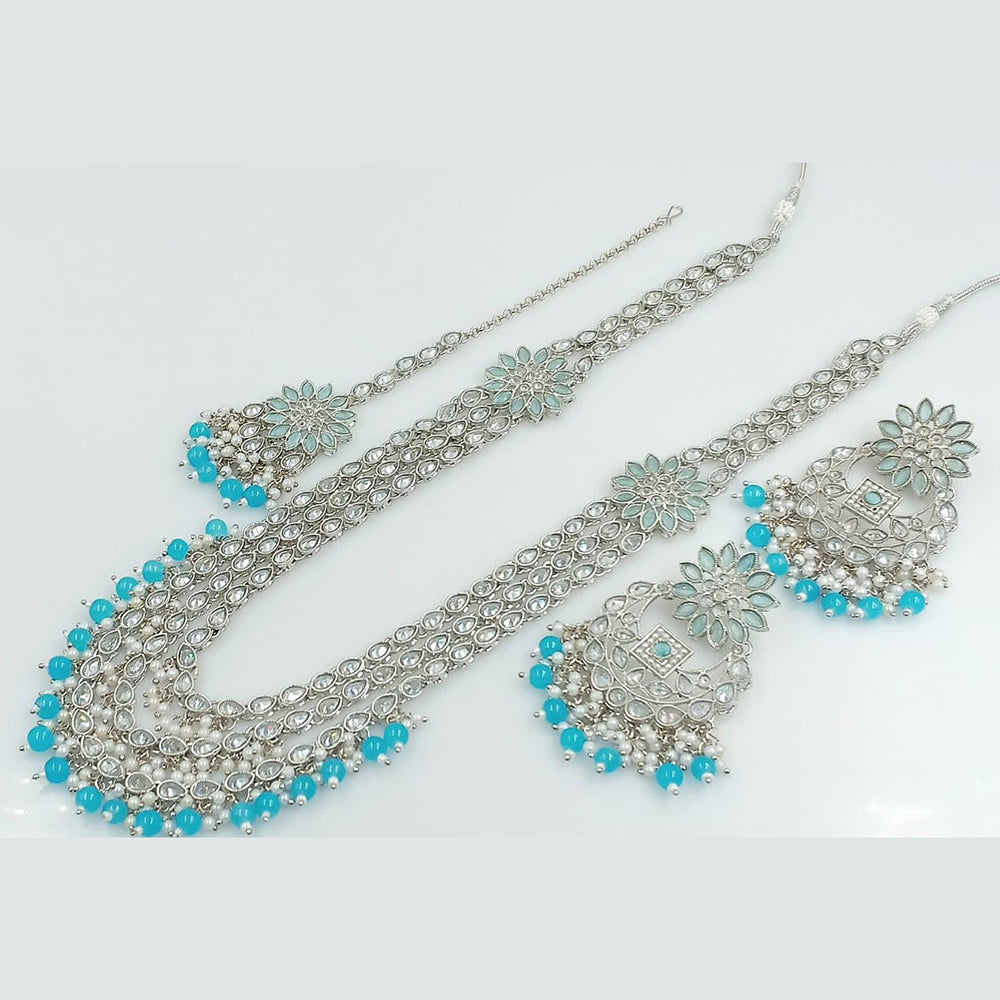 Rani Sati Jewels Silver Plated Reverse AD Long Necklace Set