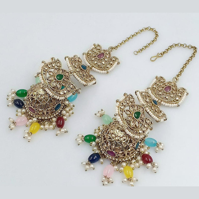 Rani Sati Jewels Gold Plated Crystal Stone Kanchain Jhumki Earrings