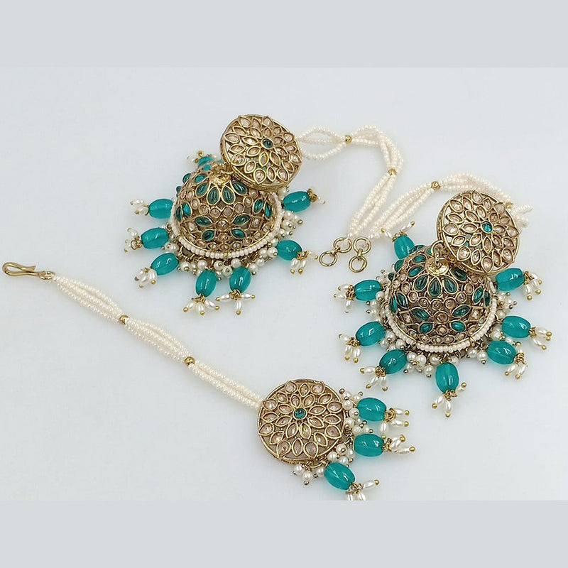 Rani Sati Jewels Gold Plated Crystal Stone Kanchain Jhumki Earrings With Mangtikka