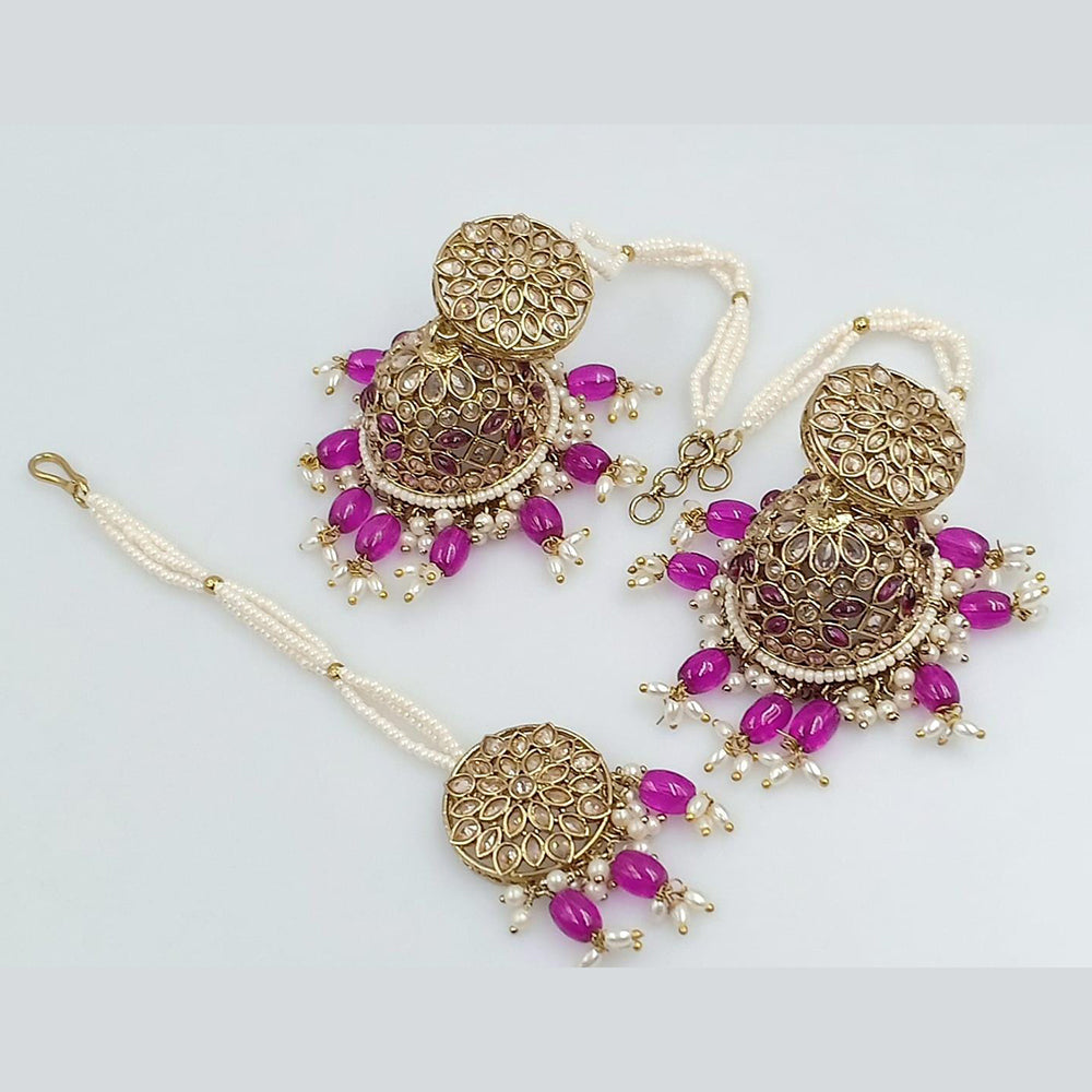 Rani Sati Jewels Gold Plated Crystal Stone Kanchain Jhumki Earrings With Mangtikka