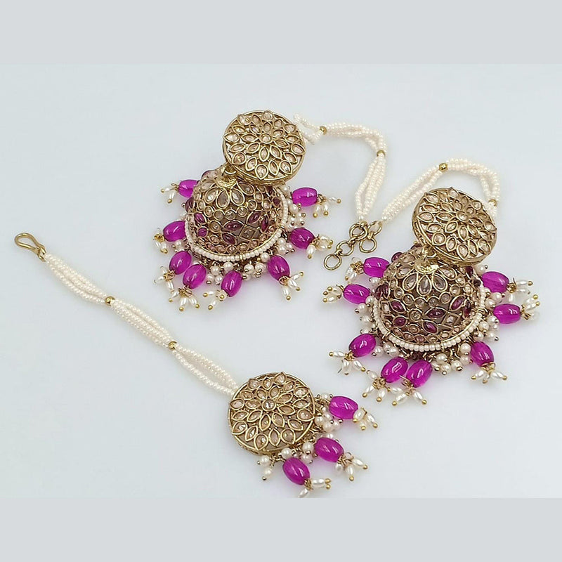 Rani Sati Jewels Gold Plated Crystal Stone Kanchain Jhumki Earrings With Mangtikka