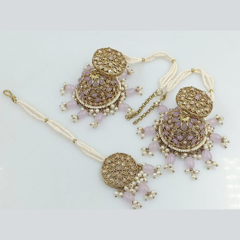 Rani Sati Jewels Gold Plated Crystal Stone Kanchain Jhumki Earrings With Mangtikka