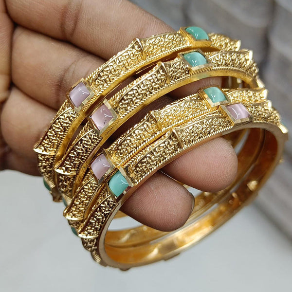 Rani Sati Jewels Gold  Plated Monalisa Stone  Bangles Set