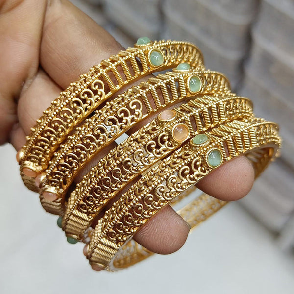 Rani Sati Jewels Gold  Plated Monalisa Stone  Bangles Set