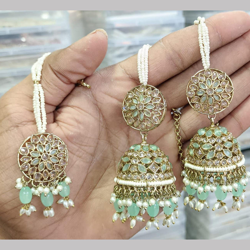 Rani Sati Jewels Gold Plated Reverse AD Jhumki Earrings With Maangtikka