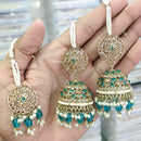 Rani Sati Jewels Gold Plated Reverse AD Jhumki Earrings With Maangtikka