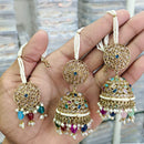 Rani Sati Jewels Gold Plated Reverse AD Jhumki Earrings With Maangtikka
