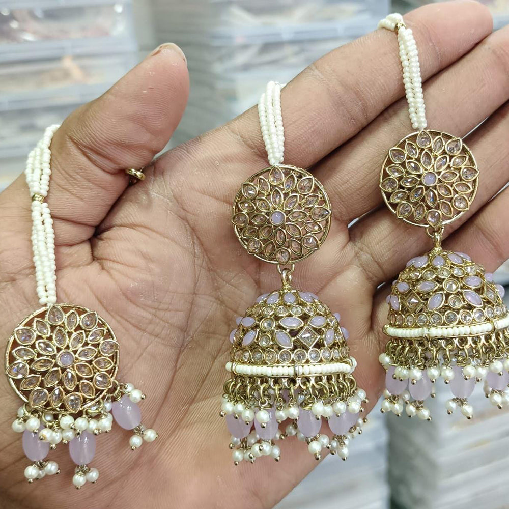 Rani Sati Jewels Gold Plated Reverse AD Jhumki Earrings With Maangtikka