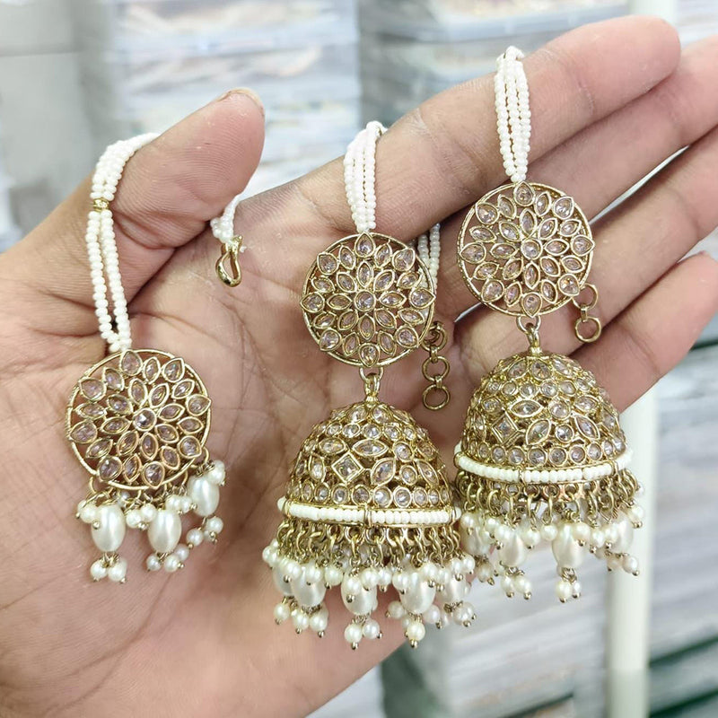 Rani Sati Jewels Gold Plated Reverse AD Jhumki Earrings With Maangtikka