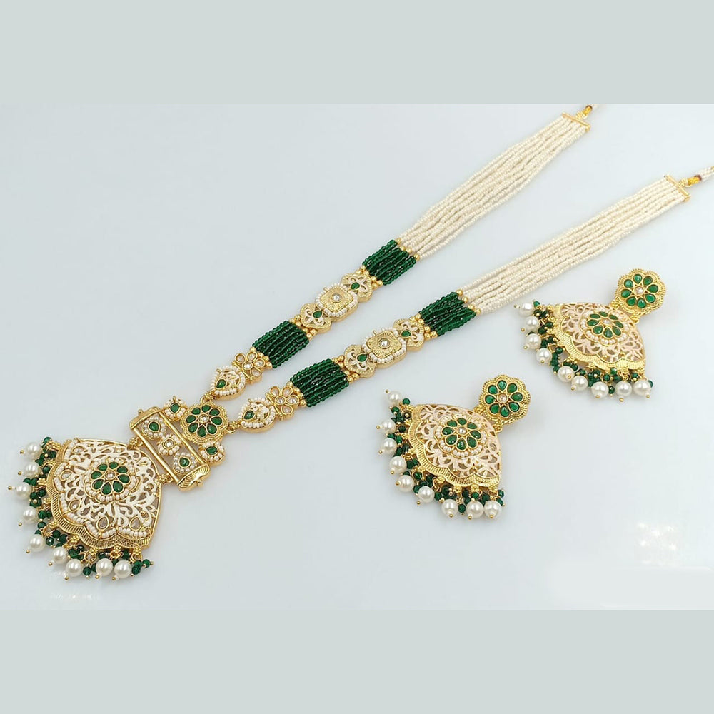 Rani Sati Jewels Gold Plated Kundan And Pearl Long Necklace Set