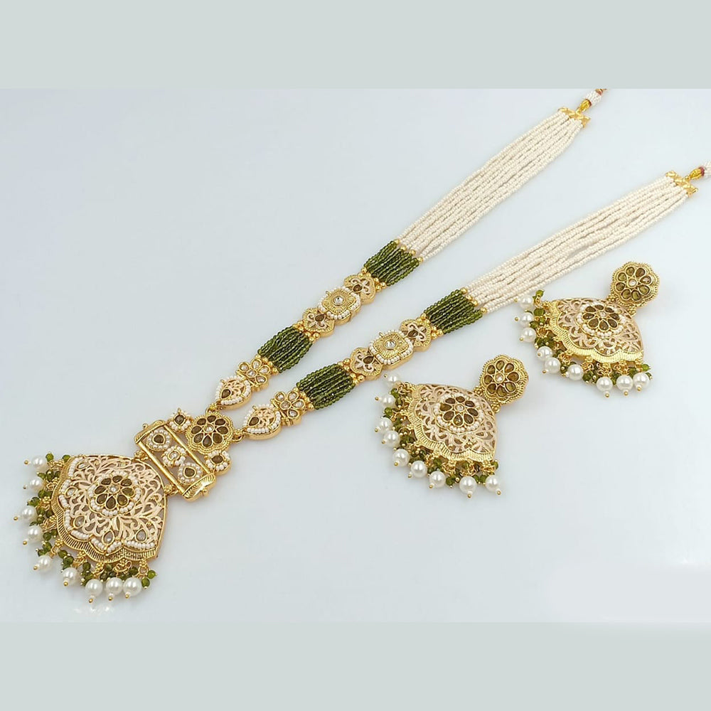 Rani Sati Jewels Gold Plated Kundan And Pearl Long Necklace Set