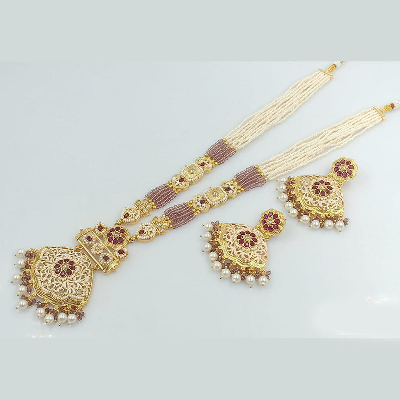 Rani Sati Jewels Gold Plated Kundan And Pearl Long Necklace Set