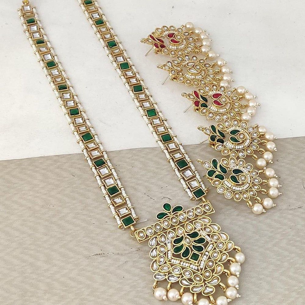 Rani Sati Jewels Gold Plated Pearl And Kundan Long Necklace Set