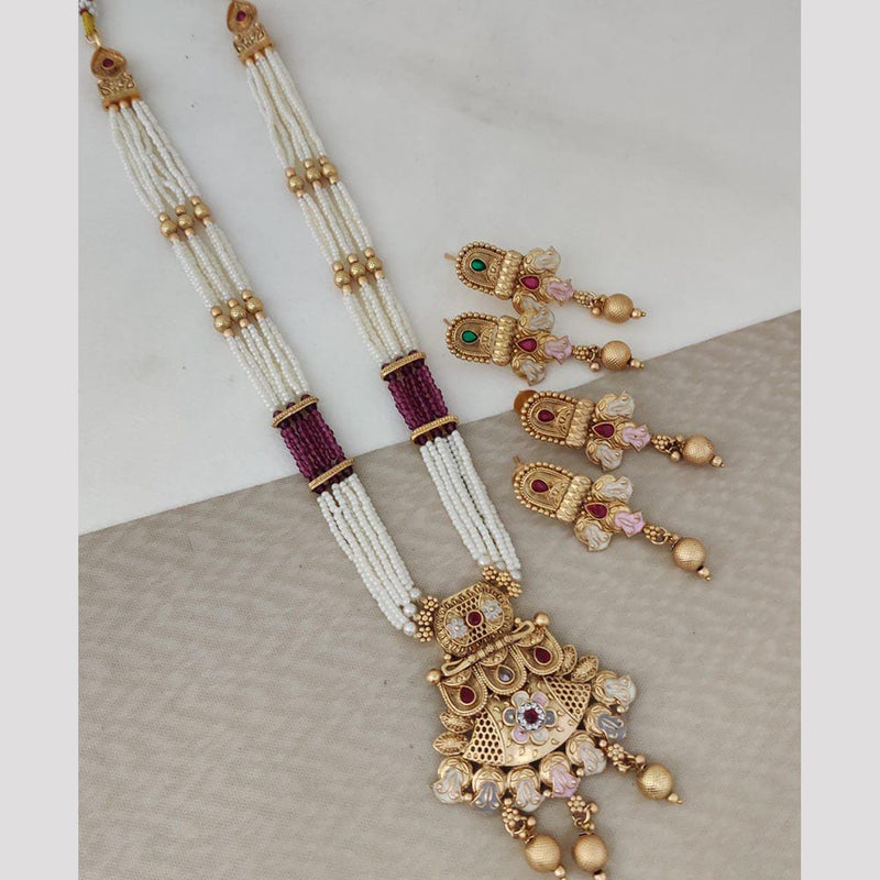 Rani Sati Jewels Gold Plated Pearl And Pota Stone Long Necklace Set