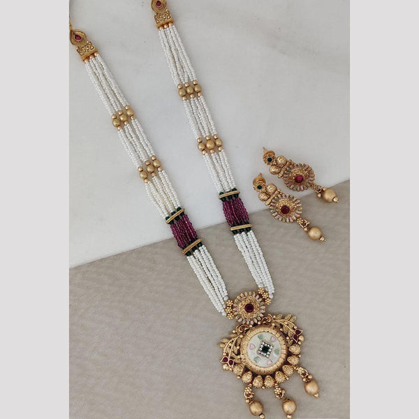 Rani Sati Jewels Gold Plated Pearl And Pota Stone Long Necklace Set