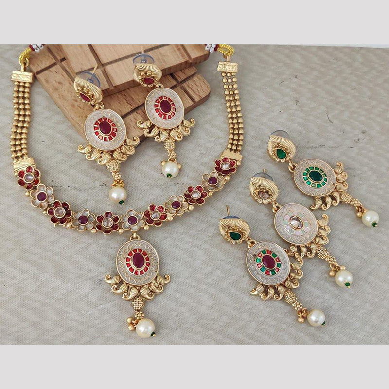 Rani Sati Jewels Gold Plated Pearl And Pota Stone Necklace Set