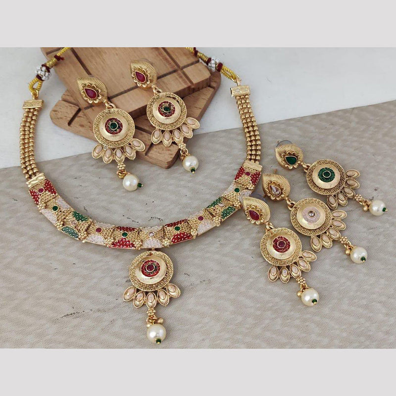 Rani Sati Jewels Gold Plated Pearl And Pota Stone Necklace Set