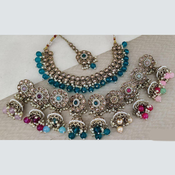 Rani Sati Jewels Gold Plated Crystal Stone And Beads Necklace Set