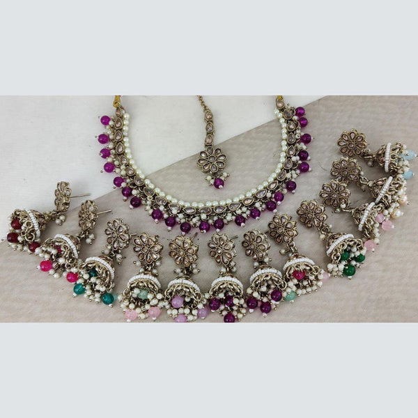 Rani Sati Jewels Gold Plated Crystal Stone And Beads Necklace Set