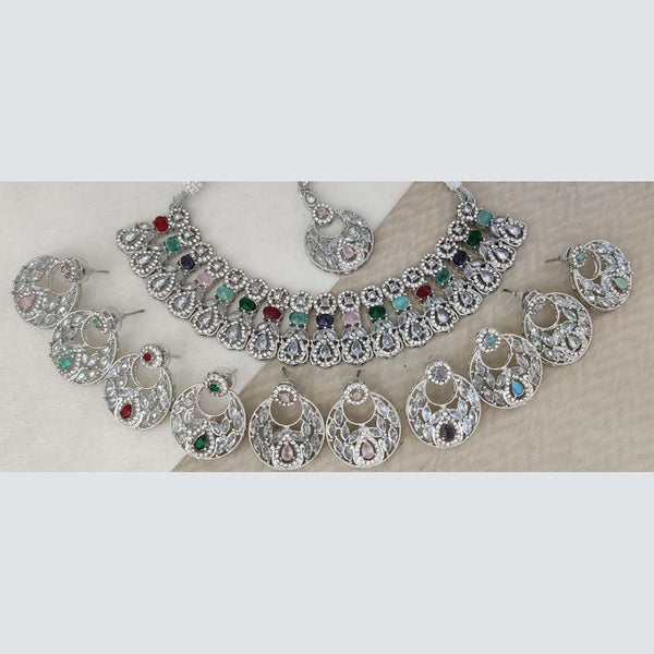 Rani Sati Jewels Silver Plated Crystal Stone And Beads Necklace Set