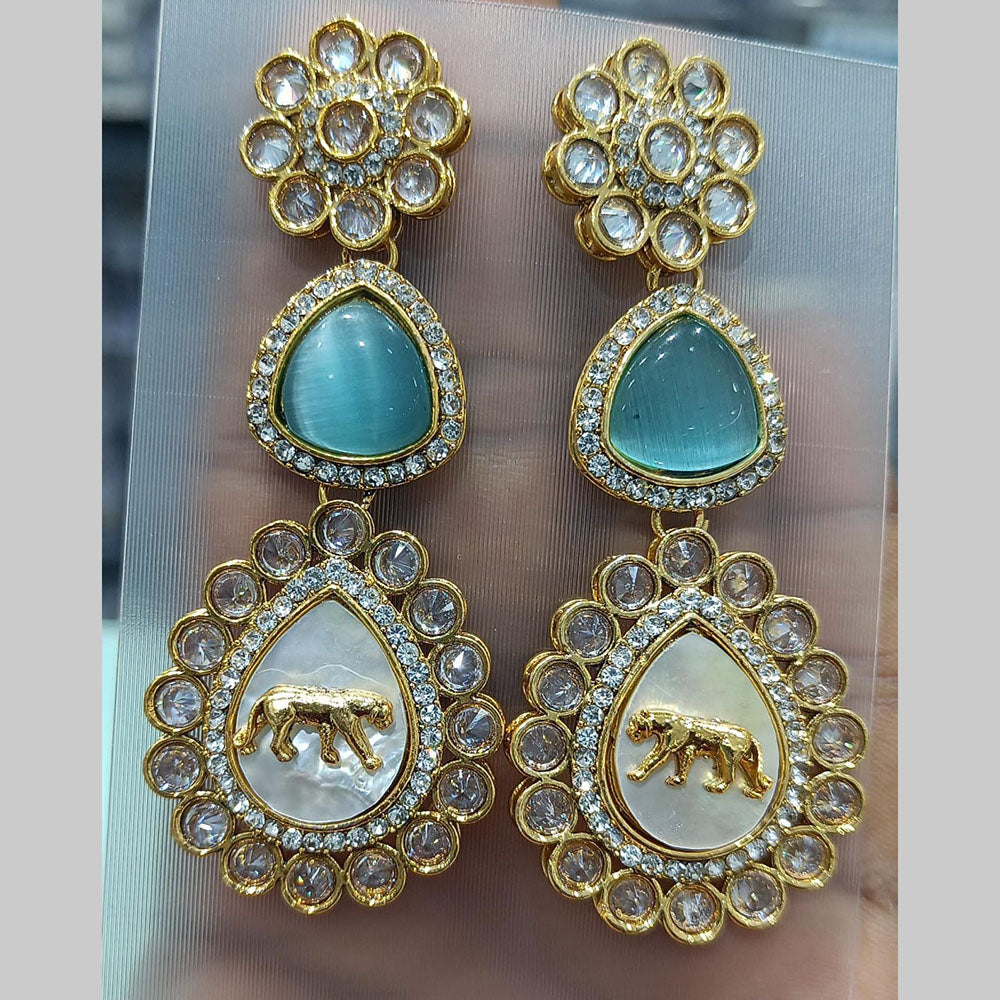 Rani Sati Jewels Gold Plated Reverse AD And Monalisa Dangler Earrings