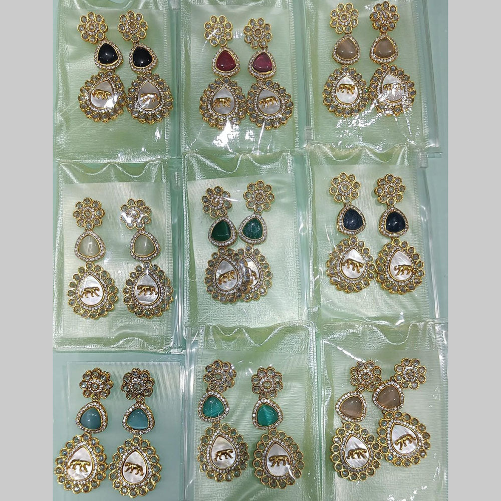 Rani Sati Jewels Gold Plated Reverse AD And Monalisa Dangler Earrings