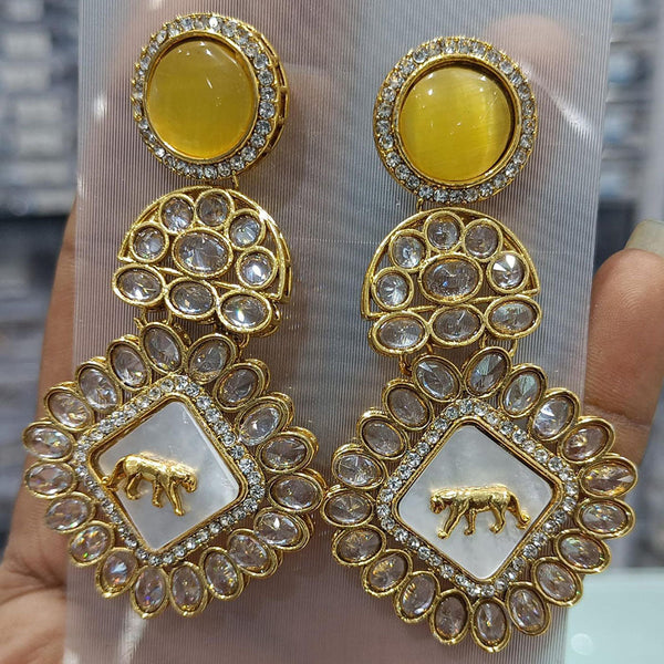 Rani Sati Jewels Gold Plated Reverse AD And Monalisa Dangler Earrings