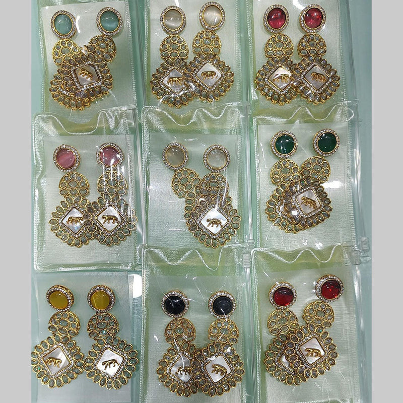 Rani Sati Jewels Gold Plated Reverse AD And Monalisa Dangler Earrings