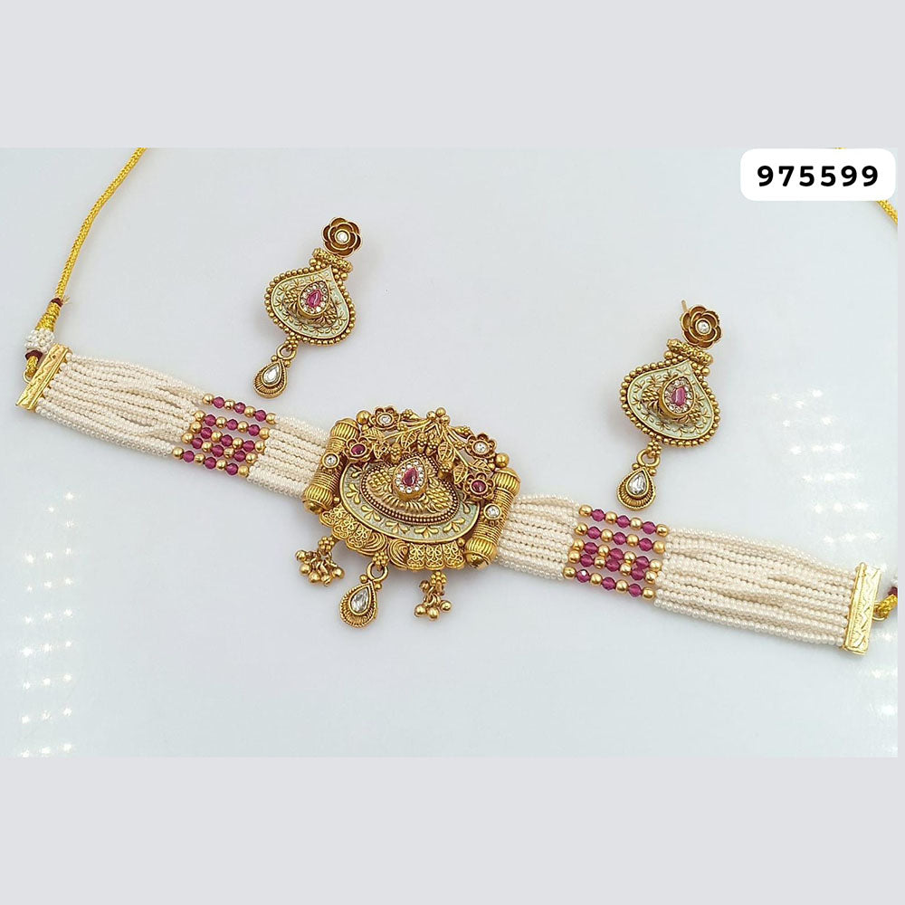 Rani Sati Jewels Gold Plated Kundan And Pearl Choker Necklace Set