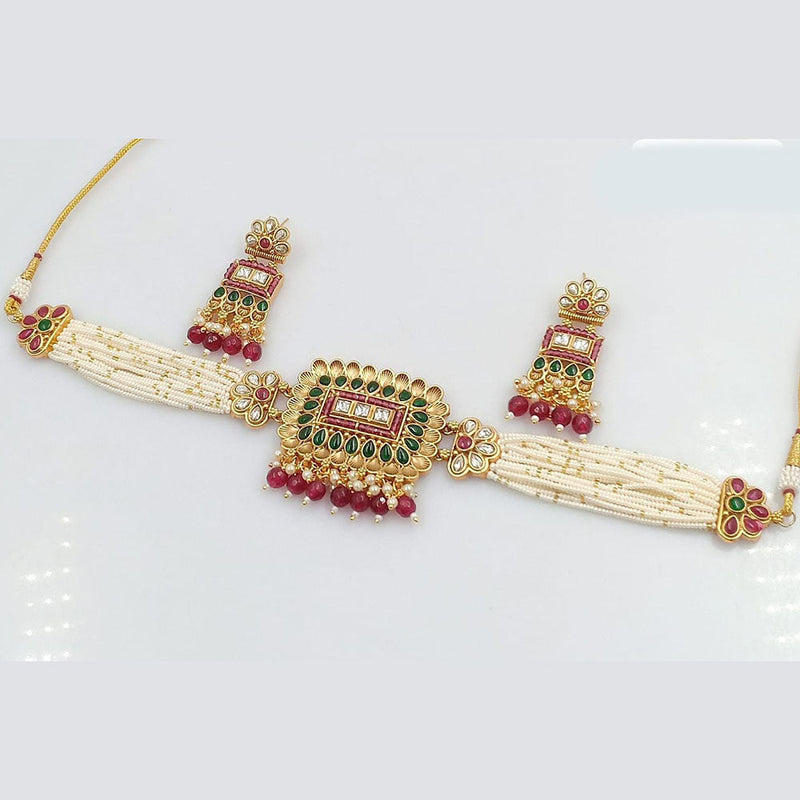 Rani Sati Jewels Gold Plated Kundan And Pearl Choker Necklace Set