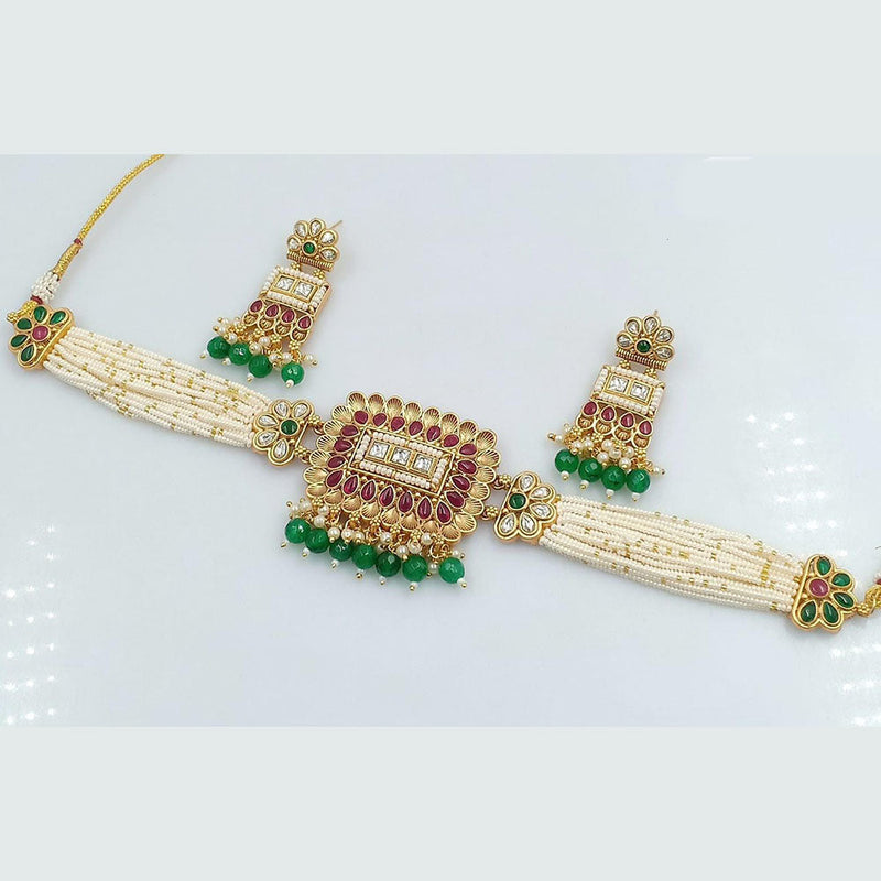 Rani Sati Jewels Gold Plated Kundan And Pearl Choker Necklace Set