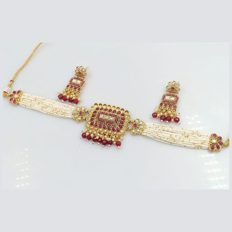 Rani Sati Jewels Gold Plated Kundan And Pearl Choker Necklace Set