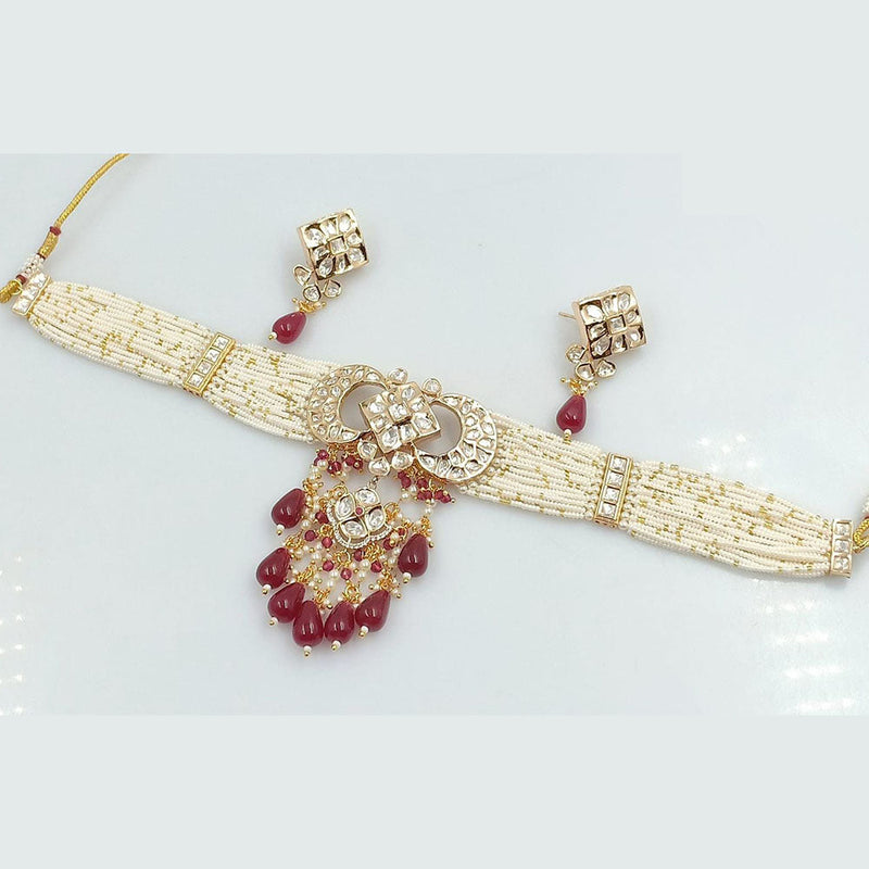 Rani Sati Jewels Gold Plated Kundan And Pearl Choker Necklace Set